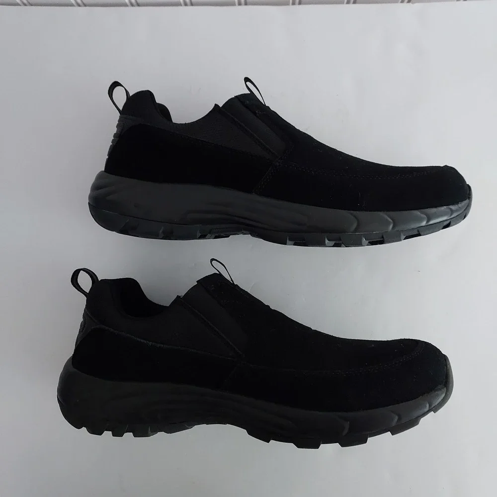 George Mens Black Suede Slip On Shoes Memory Foam Wide Width 9.5W